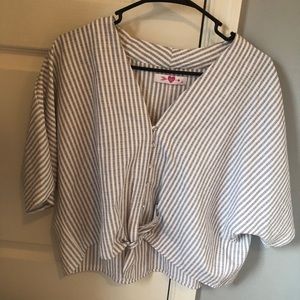 Buddylove cropped grey & white pin stripe top